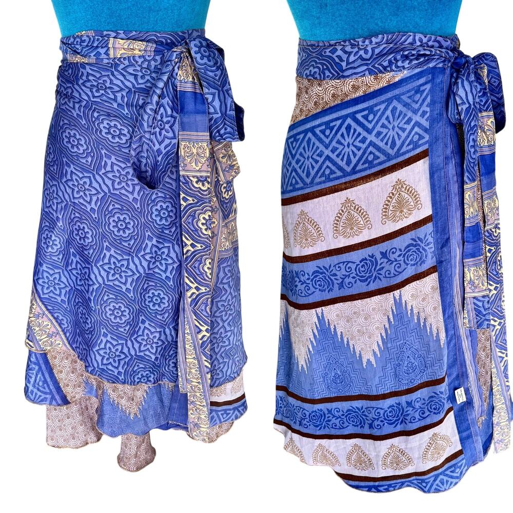 NWT Beauty & Chaos Print Silk Wrap Skirt Boho Knee Length